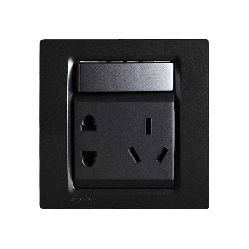 西门子(SIEMENS)灵动Vega系列<em style='color:red'>10A</em><em style='color:red'>五孔插座</em>带<em style='color:red'>开关</em>金属黑图片