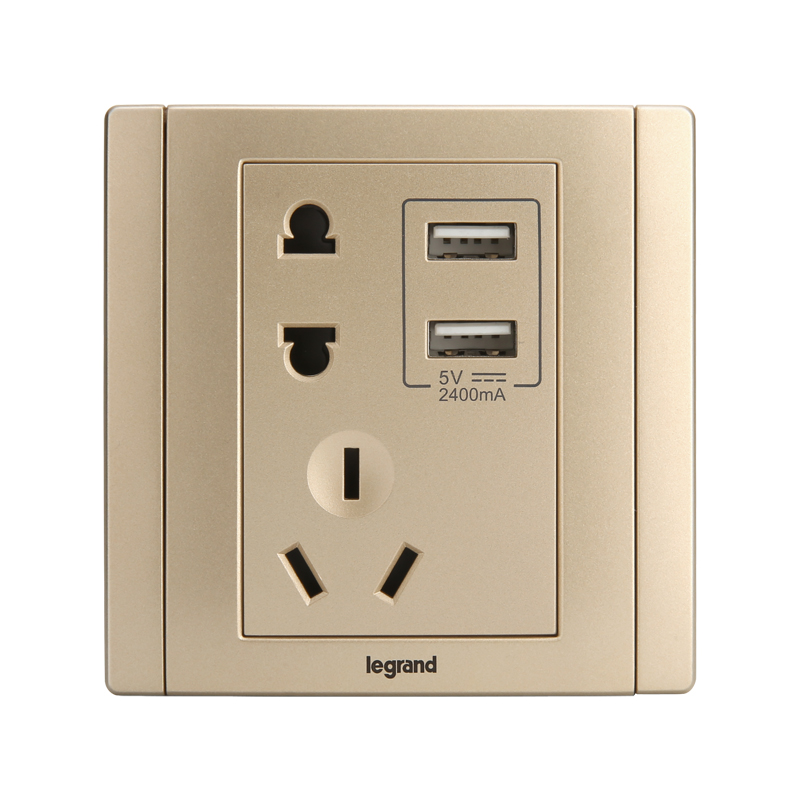 罗格<em style='color:red'>朗</em>(legrand)美涵2400mA带二三插USB充电<em style='color:red'>插座</em>烁金图片