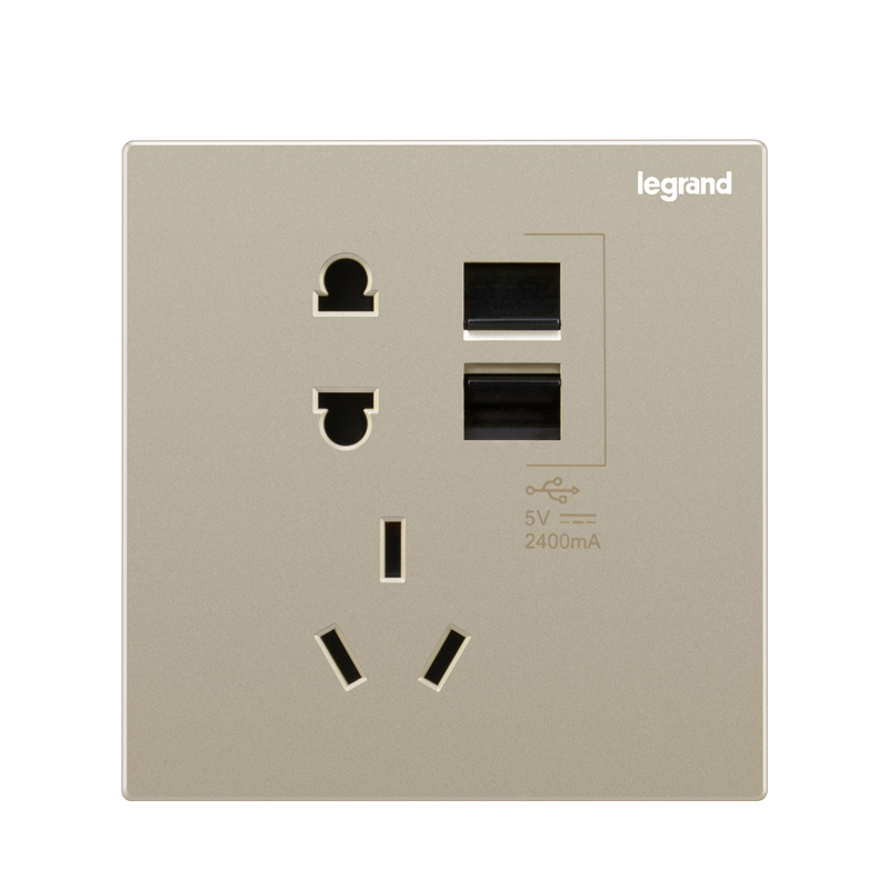 罗格朗(legrand)仕典USB充电<em style='color:red'>五孔插座</em>米兰<em style='color:red'>金</em> K8/426/US/UC2图片