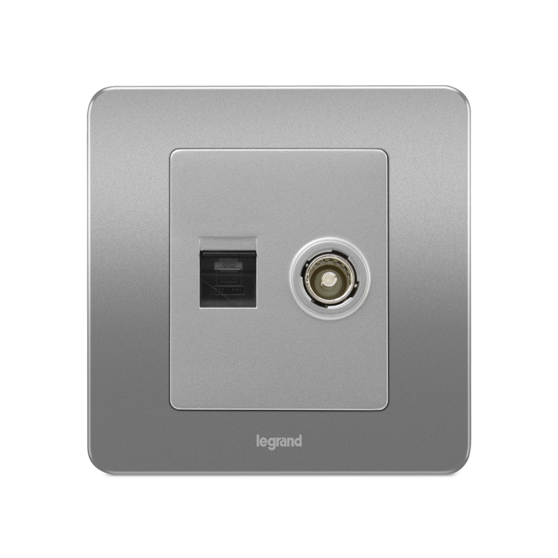 罗格<em style='color:red'>朗</em>(legrand)逸典醇砂钢二位电脑电视<em style='color:red'>插座</em> V8/C01/TV图片