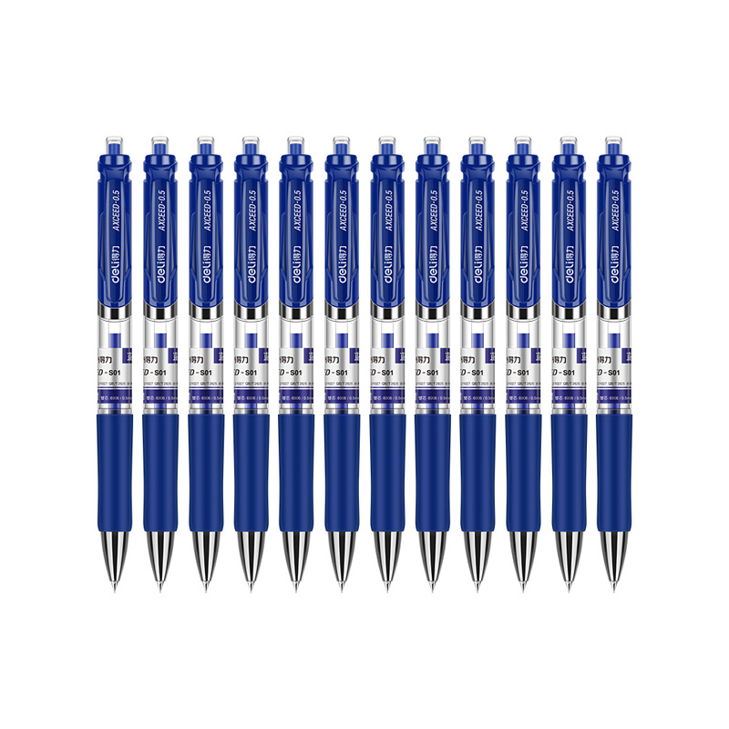 按动中性笔水笔 子弹头签字笔 12支/盒 蓝色采购批发-deli得力(s01)0