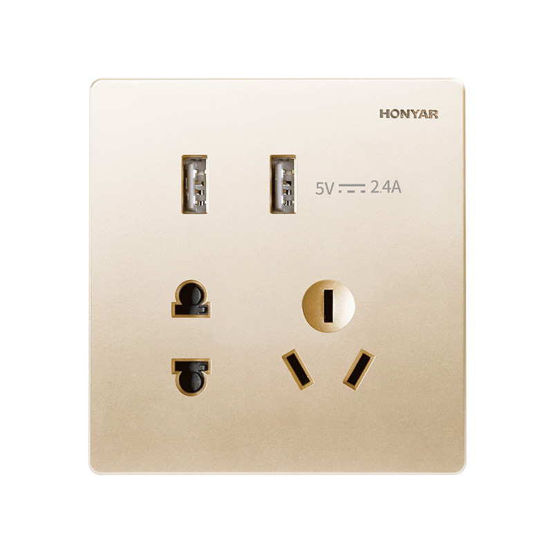 鸿雁(HONYAR)Q3-86Z223A10-2USB-G Q3系列 <em style='color:red'>五孔</em>+<em style='color:red'>双USB</em><em style='color:red'>插座</em>  金色图片