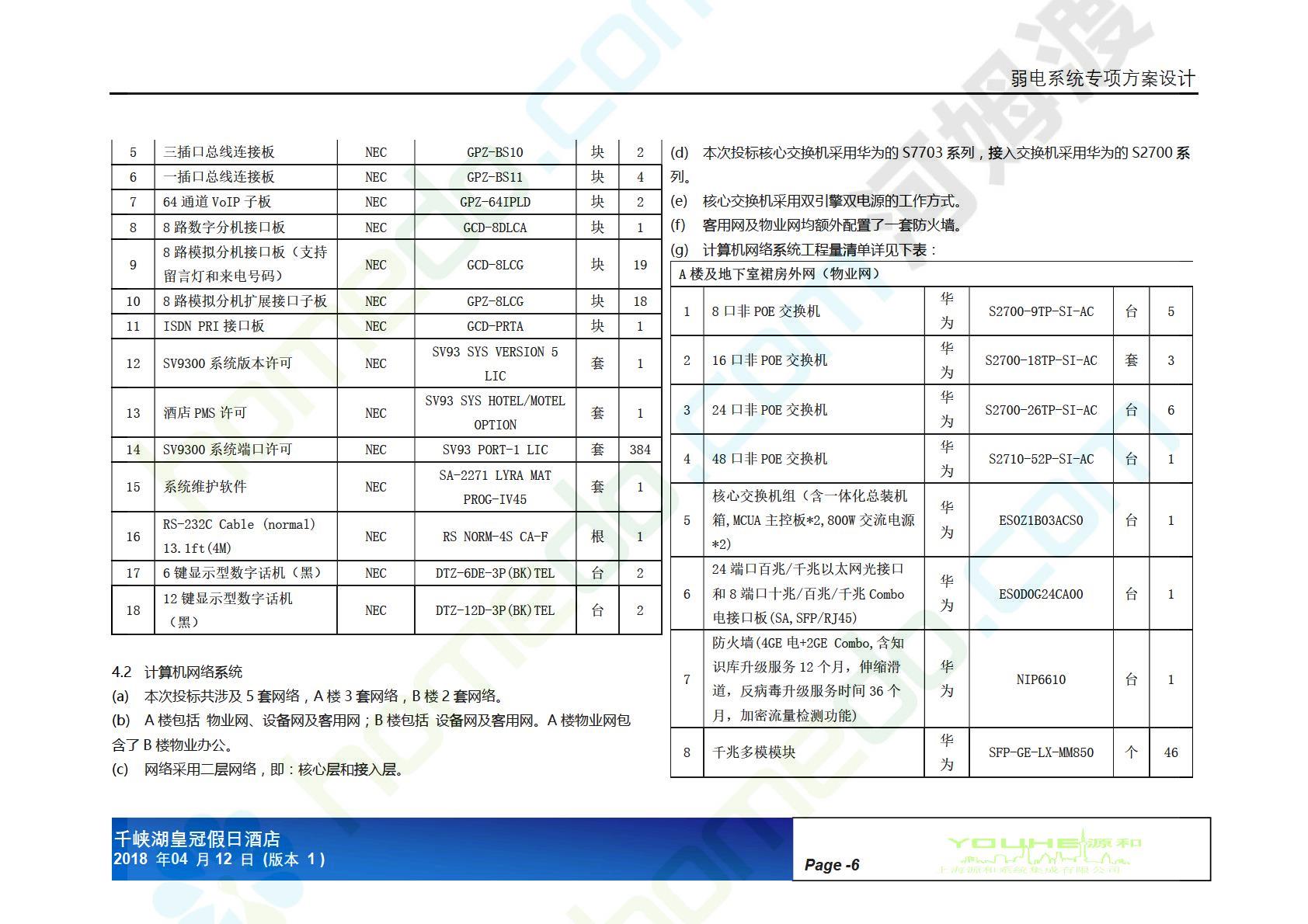 千峡湖皇冠假日酒店弱电系统专项设计 智能化建筑方案 河姆渡方案馆