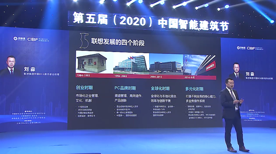 联想集团中国DCG服务部总经理刘淼在第五届中国智能建筑节上边演讲