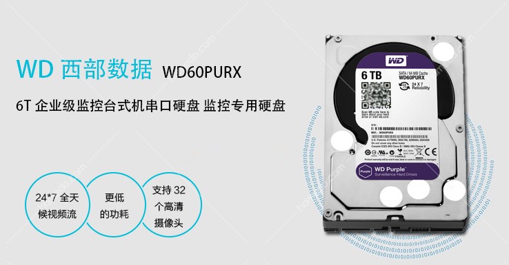 西部数据(WD)WD60PURX 紫盘（Purple）6TB 监控硬盘